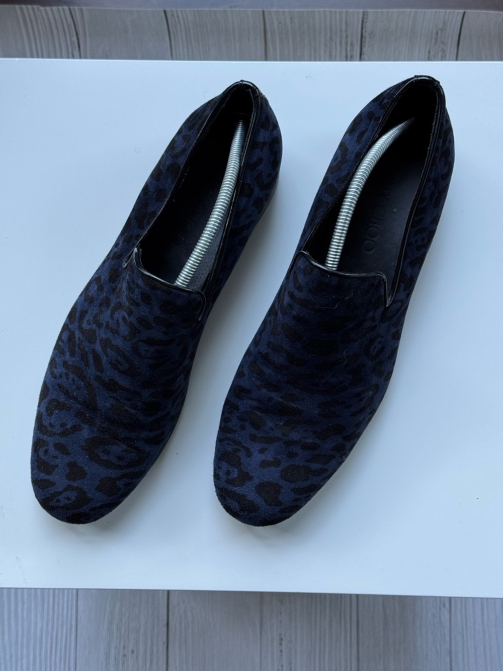 Jimmy Choo Men’s Leopard Print Suede Loafers Navy Black 41